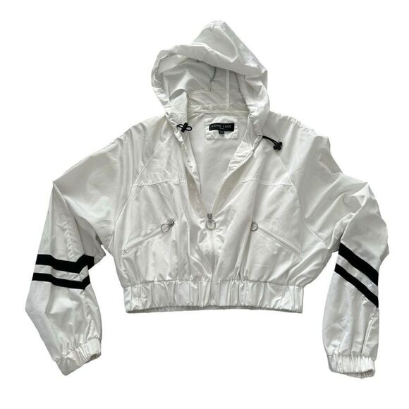 Love Tree Cropped Windbreaker Hoodie Jacket White With black Striped Small - Picture 1 of 12